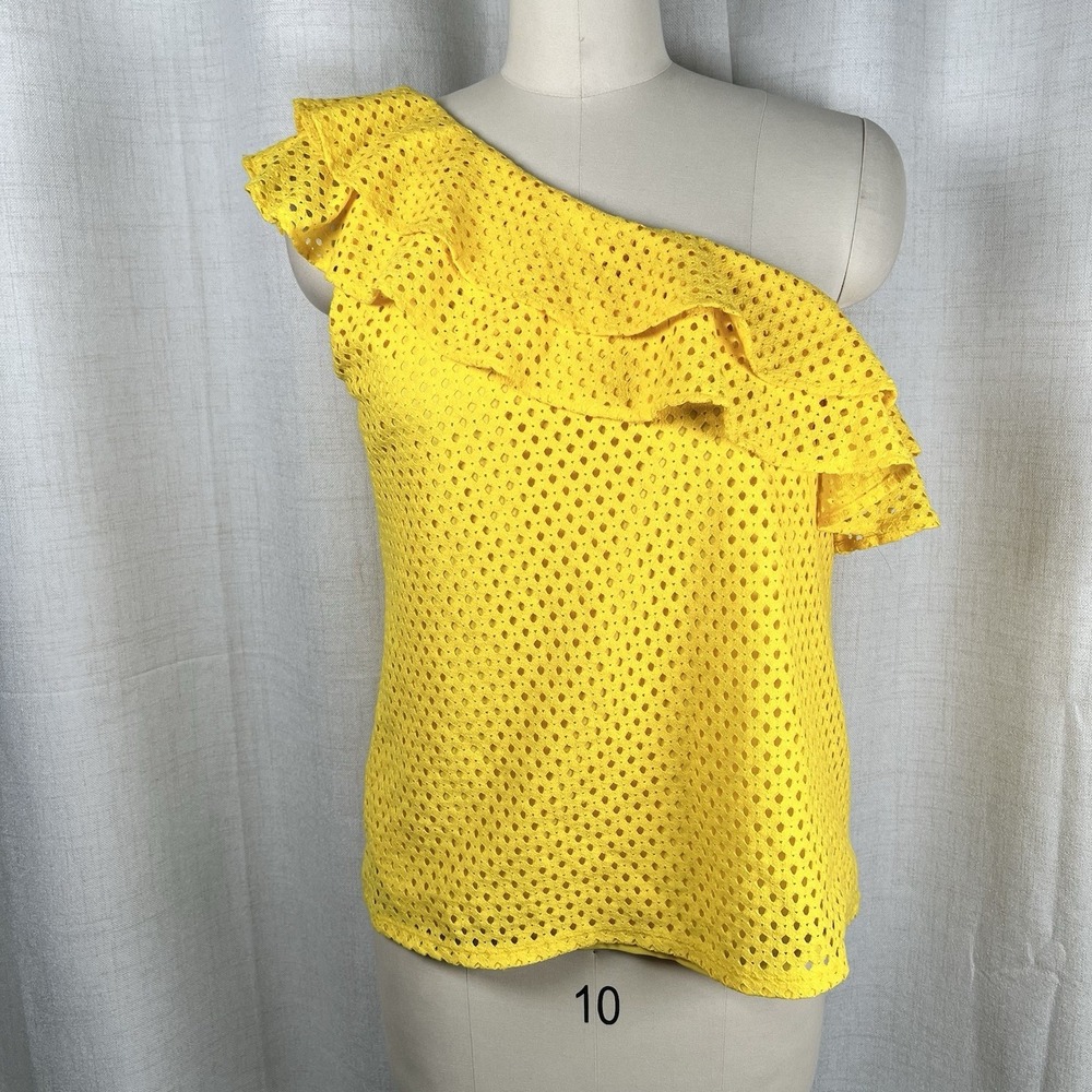 NEW! Banana Republic One-Shoulder Ruffle Eyelet Top Asymmetric Yellow Large